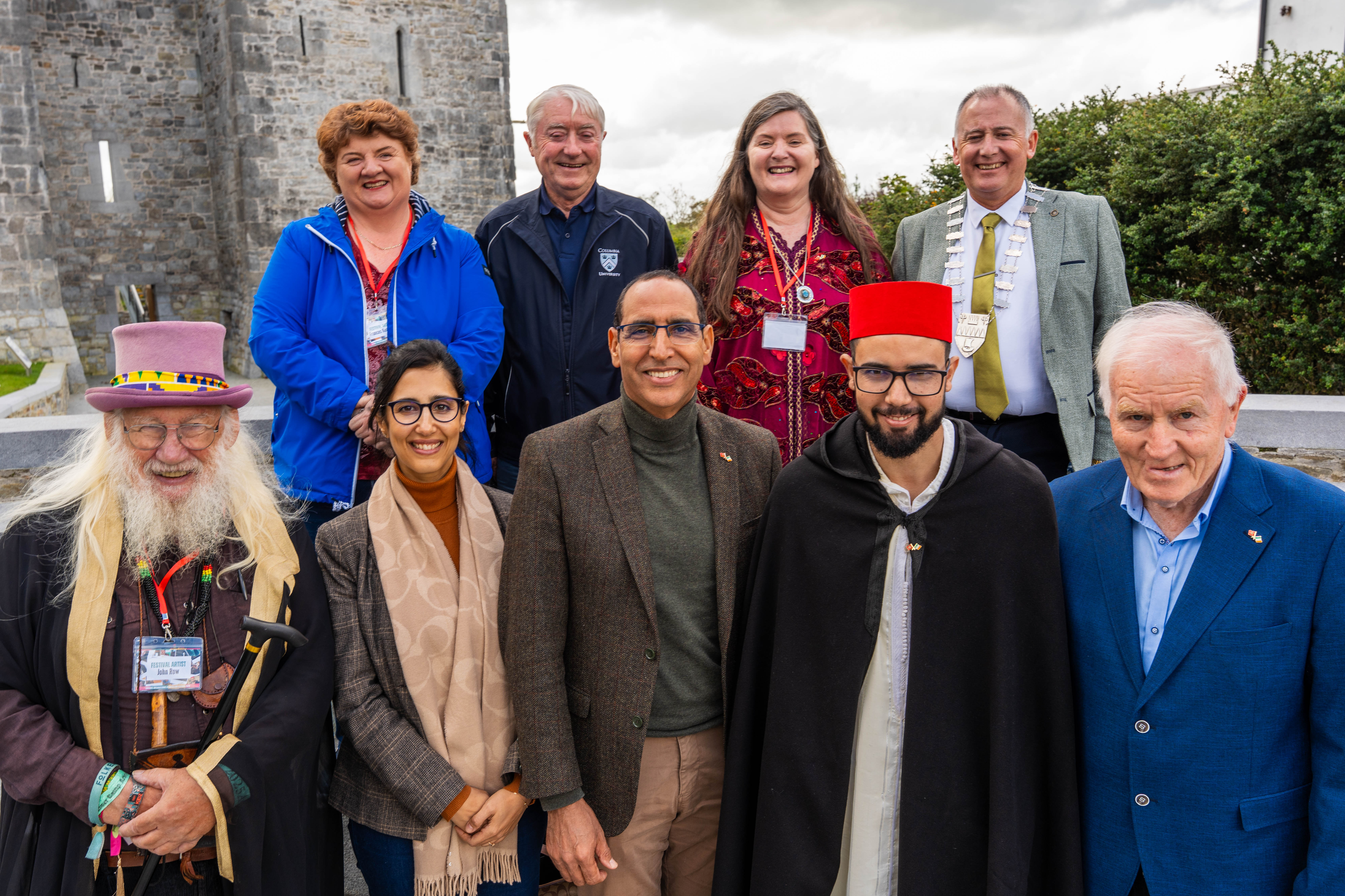 Pictured at Listowel Castle during the 7th Annual Listowel International Storytelling Festival: Back row (left to right): Renowned local storyteller Frances Kennedy, award-winning Irish storyteller Maria Gillen, and Cllr. Michael Foley, Cathaoirleach of Kerry County Council. Front row (left to right): John Row, Director of the World Storytelling Café and Artistic Director of the International Storytelling Festival in Marrakech, Leyla Mahraoui, H.E. Dr. Lahcen Mahraoui, Ambassador of the Kingdom of Morocco to Ireland, Moroccan storyteller Omar Belaarej, and Jimmy Deenihan, former Minister for Culture, Arts and the Gaeltacht.