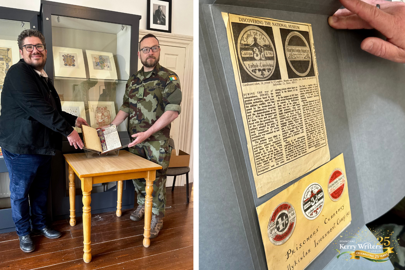 ook of Ballykinlar | Stephen Rynne, organiser of the Listowel Celtic Arts Weekend,B with Daniel Ayiotis, Director of the Military Archives with the Book of Ballykinlar