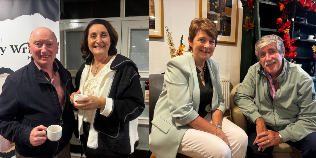 Left: first-time visitors to the festival. Right: Karen Trench and Aidan Ó Murchú.